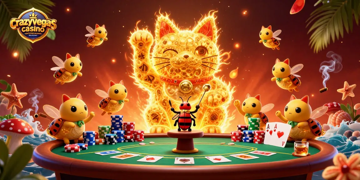 Capture your luck at crazyvegas casino real money casino australia with a vibrant casino-themed illustration featuring a giant lucky cat and poker elements.